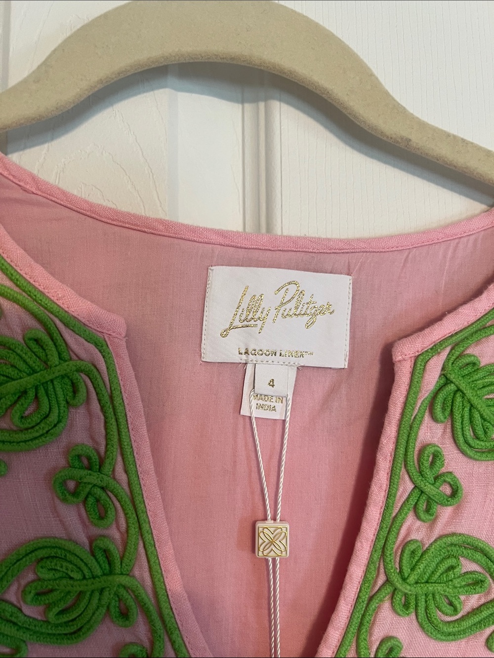 Lilly Pulitzer Pink Embroidered V-Neck Maxi Dress with Green Trim NWT - Picture 2 of 6